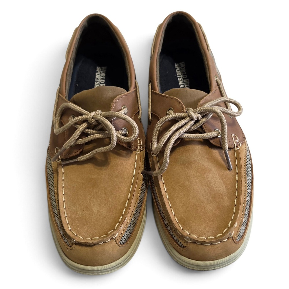 World Wide Sportsman Tan Leather Mesh Boat Shoes 1764046 Men's Size 12M